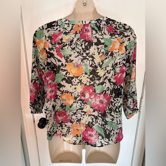 Ralph Lauren Multi color floral sheer Top Blouse 3/4 Sleeve Size L #1720 - Picture 6 of 12
